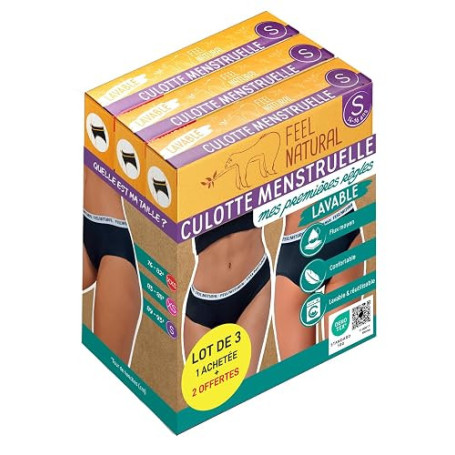 Feel Natural sous Vêtement Pack 3 Culottes Menstruelles Premières Règles Protection Absorbante sans Couture, Confort Hygiénique