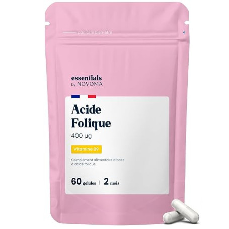 Acide Folique 400 µg - Vitamine B9, 60 Gélules - 2 Mois | Forme Active 5-MTHF - 200% des VNR - Vegan - Fabriqué en France - Esse