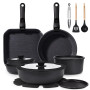 GiPP 19 PCS Set de Casseroles et Poele Induction et Poignée Amovible, Noir | Batterie Cuisine Tout Teux, Revêtement Non Toxique,