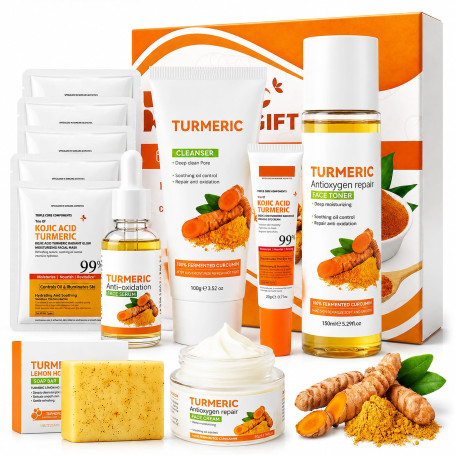 Kurkuma Set de Soins de la Peau pour le Visage, Ensemble de Cadeau de Soins pour la Peau pour Femmes
