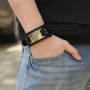 Bracelet en cuir large noir Antique argent tête de loup motif bracelet bracelets manchette vintage pour hommes et femmes