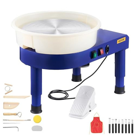 VEVOR Tour de Potier 35 cm, Machine à Poterie, Vitesse Réglable 60 à 300 TR/Min avec Pédale de Commande, Cuvette Amovible, Pied