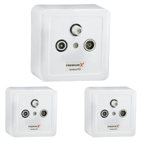 3x PremiumX PX3 Prise d'antenne, prise à 3 voies Prise d'antenne, prise de ligne simple et de dérivation, montage en surface, en