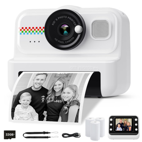 HiMont Appareil Photo Instantané Enfants, 1080P Appareil Photo Numérique Enfant & Caméra Vidéo avec Carte de 32GB & 3 Rouleaux d