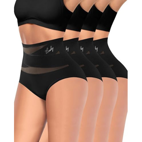 MIOTAN Lot de 4 Culotte Gainante Ventre Plat Taille Haute pour Femme | Maille double couche, respirant, doux, stretch, maintien